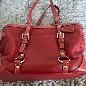 Coach Red Shoulder Bag with Decorative Buckles